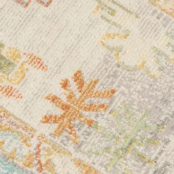 9' X 12' Blue and Orange Floral Stain Resistant Indoor Outdoor Area Rug