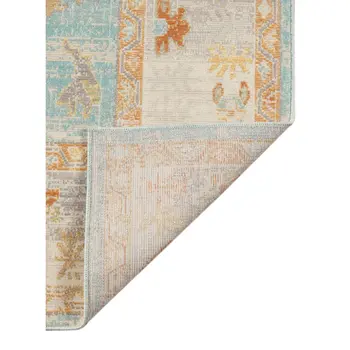 9' X 12' Blue and Orange Floral Stain Resistant Indoor Outdoor Area Rug