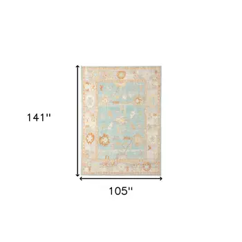 9' X 12' Blue and Orange Floral Stain Resistant Indoor Outdoor Area Rug