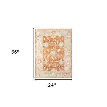2' X 3' Blue and Orange Floral Stain Resistant Indoor Outdoor Area Rug