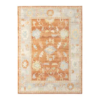 5' X 7' Blue and Orange Floral Stain Resistant Indoor Outdoor Area Rug