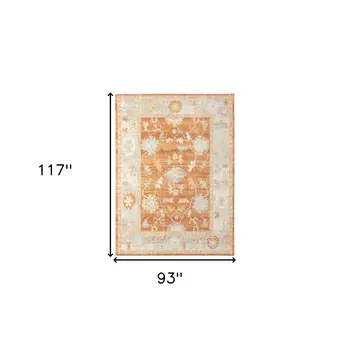 8' X 10' Blue and Orange Floral Stain Resistant Indoor Outdoor Area Rug