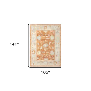 9' X 12' Blue and Orange Floral Stain Resistant Indoor Outdoor Area Rug