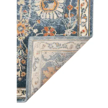 8' X 10' Blue and Orange Floral Stain Resistant Indoor Outdoor Area Rug