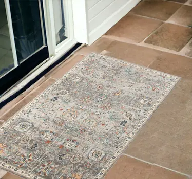 2' X 3' Blue and Orange Floral Stain Resistant Indoor Outdoor Area Rug