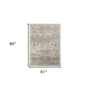 5' X 7' Blue and Orange Floral Stain Resistant Indoor Outdoor Area Rug