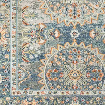 8' X 10' Blue and Orange Floral Medallion Stain Resistant Indoor Outdoor Area Rug