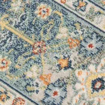 8' X 10' Blue and Orange Floral Medallion Stain Resistant Indoor Outdoor Area Rug