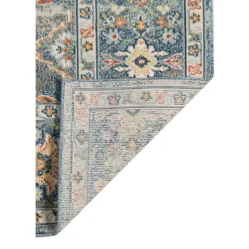 8' X 10' Blue and Orange Floral Medallion Stain Resistant Indoor Outdoor Area Rug