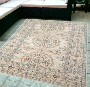 5' X 7' Blue and Orange Medallion Stain Resistant Indoor Outdoor Area Rug
