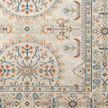 9' X 12' Blue and Orange Medallion Stain Resistant Indoor Outdoor Area Rug