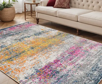 5' X 7' Pink and Orange Abstract Power Loom Area Rug