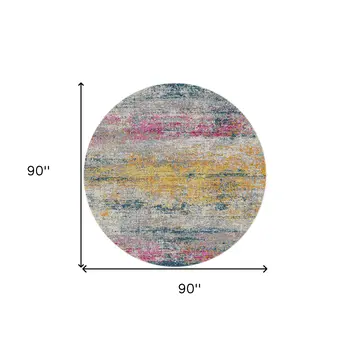 7' Pink and Orange Abstract Power Loom Round Rug