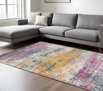 9' X 12' Pink and Orange Abstract Power Loom Area Rug