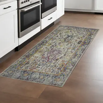 8' Gray Blue And Purple Area Rug