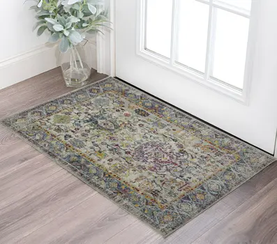 3' X 5' Gray Floral Power Loom Area Rug