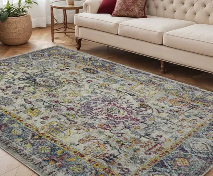 5' X 7' Gray Floral Power Loom Area Rug