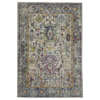 8' X 11' Gray Floral Power Loom Area Rug