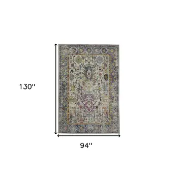 8' X 11' Gray Floral Power Loom Area Rug