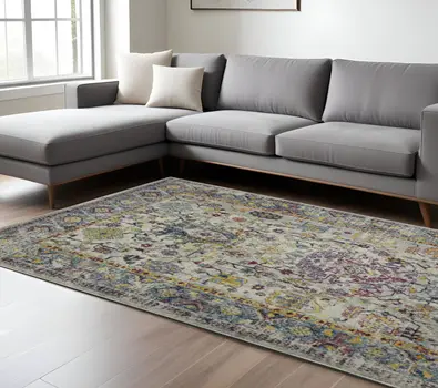 8' X 11' Gray Floral Power Loom Area Rug