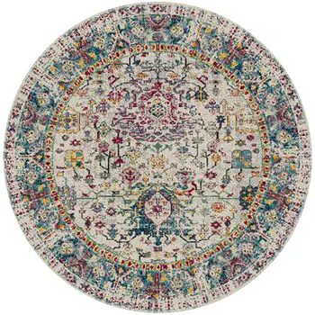 7' Gray Floral Power Loom Round Rug