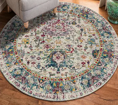 7' Gray Floral Power Loom Round Rug