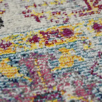 7' Gray Floral Power Loom Round Rug