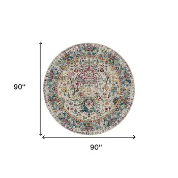 7' Gray Floral Power Loom Round Rug
