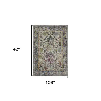 9' X 12' Gray Floral Power Loom Area Rug