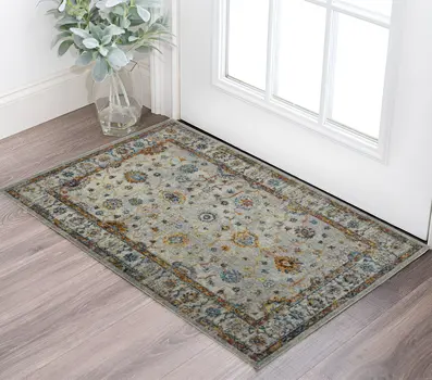 2' x 3' Orange and Ivory Floral Power Loom Area Rug