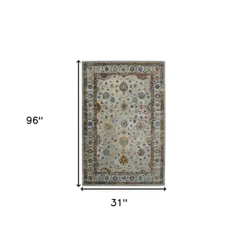 8' Orange and Ivory Floral Power Loom Runner Rug