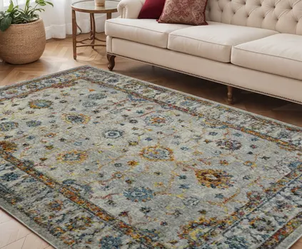 5' X 7' Orange and Ivory Floral Power Loom Area Rug