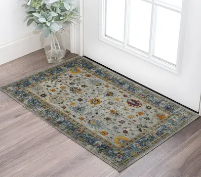 3' X 5' Blue Gray And Orange Area Rug