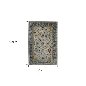 8' X 11' Blue and Orange Floral Power Loom Area Rug
