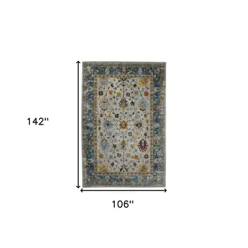 9' X 12' Blue and Orange Floral Power Loom Area Rug