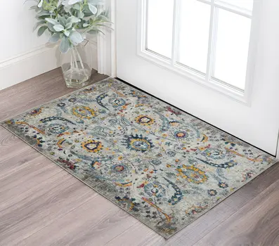 2' x 3' Orange and Ivory Floral Power Loom Area Rug