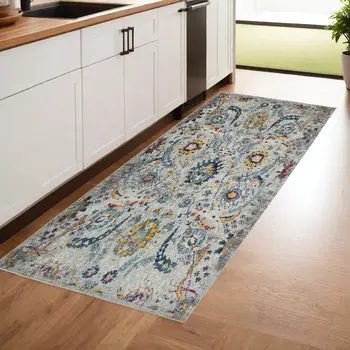 8' Orange and Ivory Floral Power Loom Runner Rug