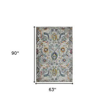5' X 7' Orange and Ivory Floral Power Loom Area Rug