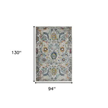 8' X 11' Orange and Ivory Floral Power Loom Area Rug