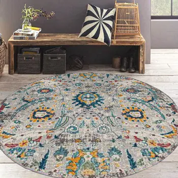7' Orange and Ivory Floral Power Loom Round Rug
