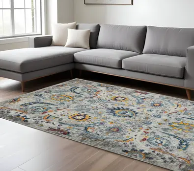 9' X 12' Orange and Ivory Floral Power Loom Area Rug