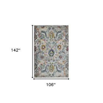 9' X 12' Orange and Ivory Floral Power Loom Area Rug