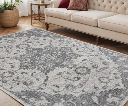 5' X 7' Gray Medallion Power Loom Area Rug