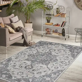 8' X 11' Gray Medallion Power Loom Area Rug