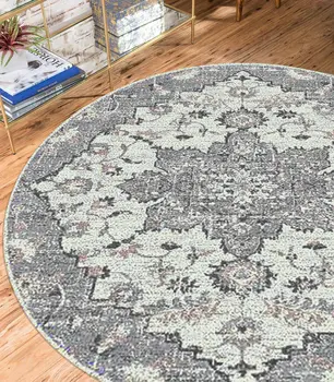 7' Gray Medallion Power Loom Round Rug
