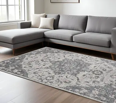 9' X 12' Gray Medallion Power Loom Area Rug