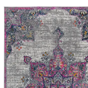 8' Pink Medallion Power Loom Runner Rug