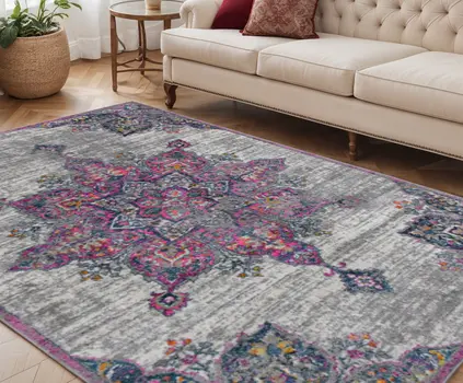 5' X 7' Pink Medallion Power Loom Area Rug