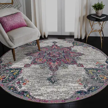 7' Pink Medallion Power Loom Round Rug