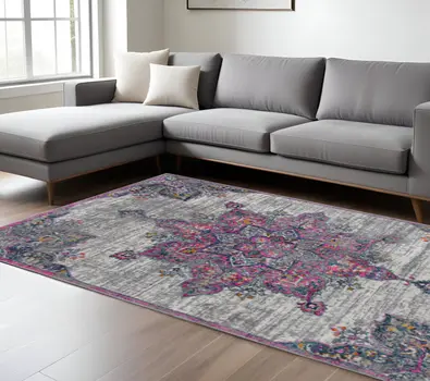 9' X 12' Pink Medallion Power Loom Area Rug
